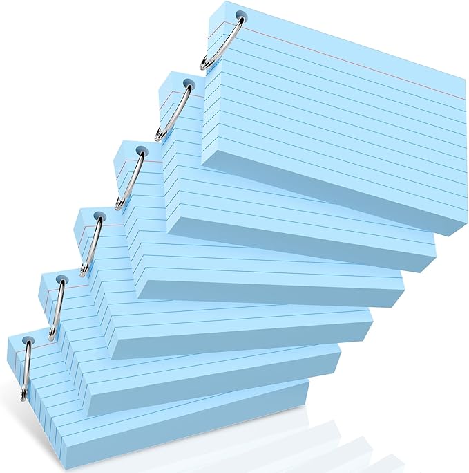 300 Count Index Cards 3 x 5 Inch Blue Flash Cards with Ring, Heavy Flashcards College Ruled Home Organization, Durable Study To Do List Note Cards with Ruled Lines for Office & School Supplies