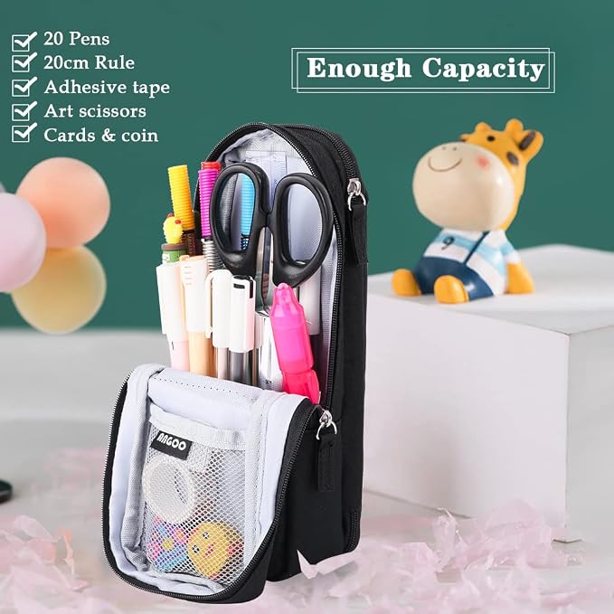 iSuperb Standing Pencil Case 2 Compartments Pencil Pouch Magnetic Mobile Phone Holder Bracket Pen Bag Large Capacity Phone Pouch College Stationery Organizer Storage for Kids Boys Girls