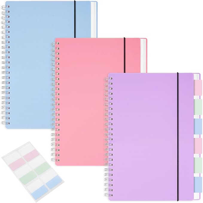 3 Pack Spiral Notebook, A5 Notebooks College Ruled 5.8" x 8.3", 100GSM 7mm College Ruled, 80 Sheets/160 Pages, College Ruled Notebook for School, Office, Sketch