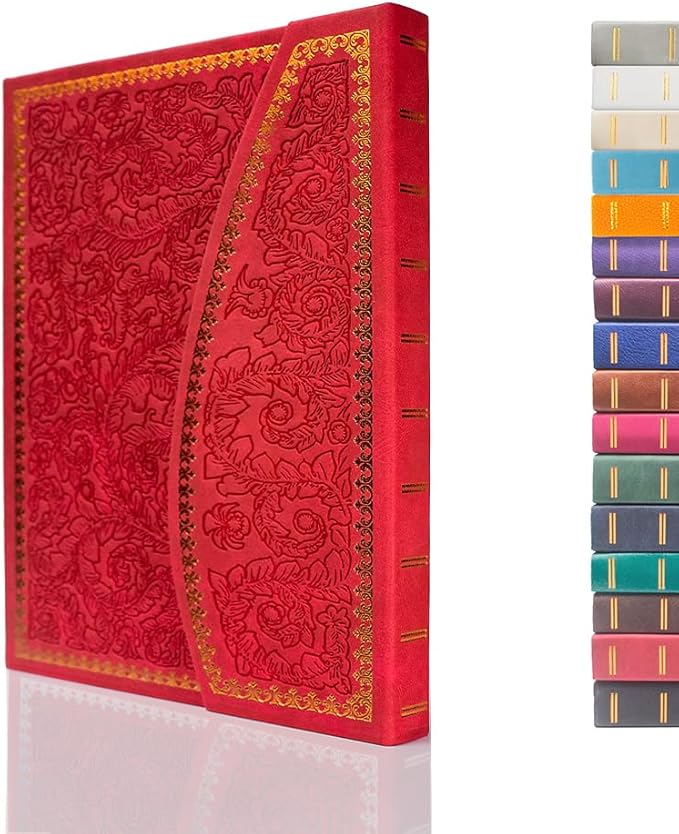VICTORIA'S JOURNALS Magnet Journal, Carving Vintage Notebook Faux Leather Hard Cover Personal Diary Lined Pages Ribbon Bookmark, 8'' x 5.7''