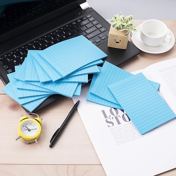 (12 Pack) Lined Sticky Notes 4x6 in,Bright Blue Large Notepads with Lines,Ruled Stickies Super Sticking Power,Office School Memo Note Pads,Post on Windows Doors,Recyclable,Easy to Write on