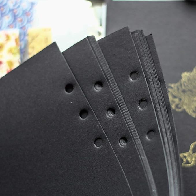 A6 Planner Refill, Refillable Notebook Paper, 6 Ring Binder Refill, for compatible with Filofax, Black Paper, All Blank, 2 Pages per Sheets, 40 Sheets in Total A6 3.74'' x 6.69''