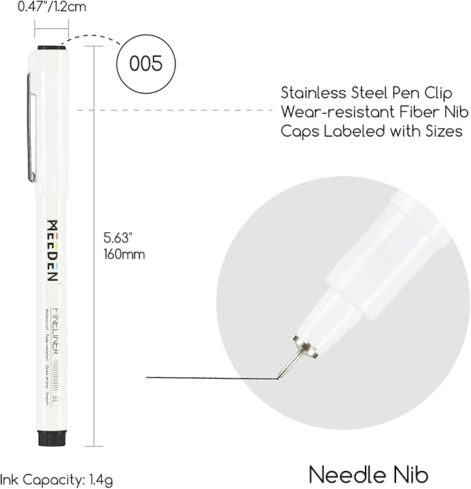 MEEDEN Micro Fineliner Drawing Pens: 0.05mm Needle Nib, 6 Pack, Black Ink