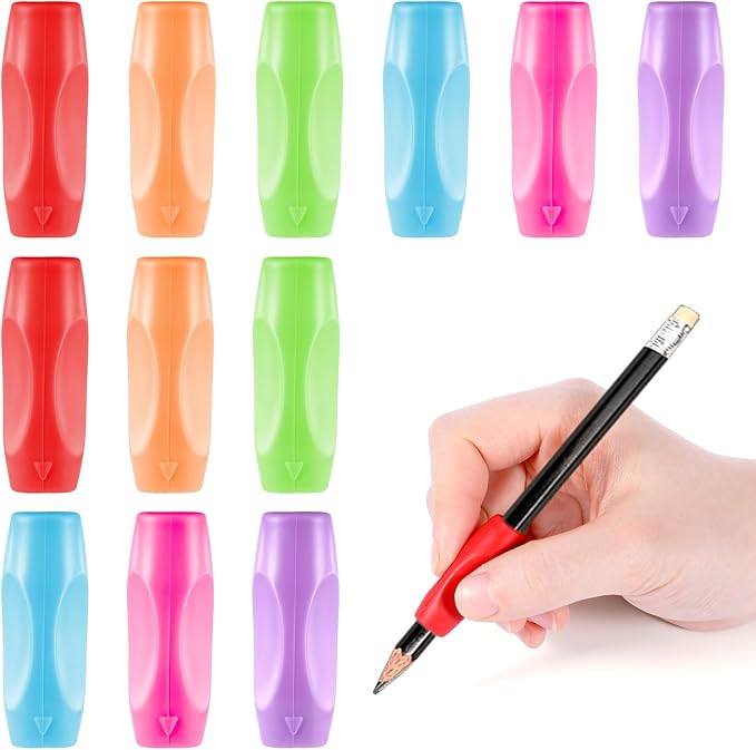 12PCS 3 Concaves Silicone Grippers for Pencil Pen, Ergonomic Comfort Grip Multicolour Writing Aid for Drawing Writing Stylus