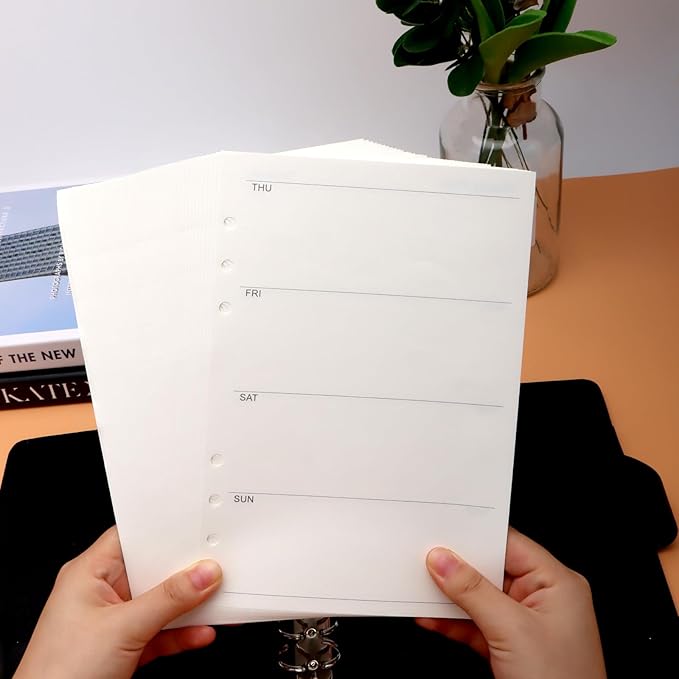 NatSumeBasics A5 Refills Paper 5" x 8" Undated Weekly Binder Planner Inserts 90 Sheets 6 Holes Pocket Notebook Papers for Personal Travel Journal Diary (2 A5 Weekly)