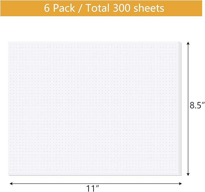zmybcpack 6 Pack 8.5"X11" Dot Grid Memo Pads, Dot Grid Paper Notepad, Letter Size Dotted Note Pads for Office, School, and Home Use (50 Sheets Each Pads, Double Sided Printed)