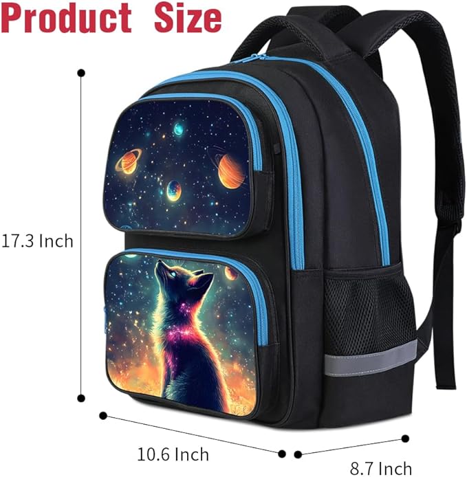 HiMagics School Backpack For Boys Girls Backpack For Kids Toddler Teens Elementary Middle School 17 inch Boys Backpacks Ages 6-18 Travel Book bag with Chest Strap Star Fox Pattern