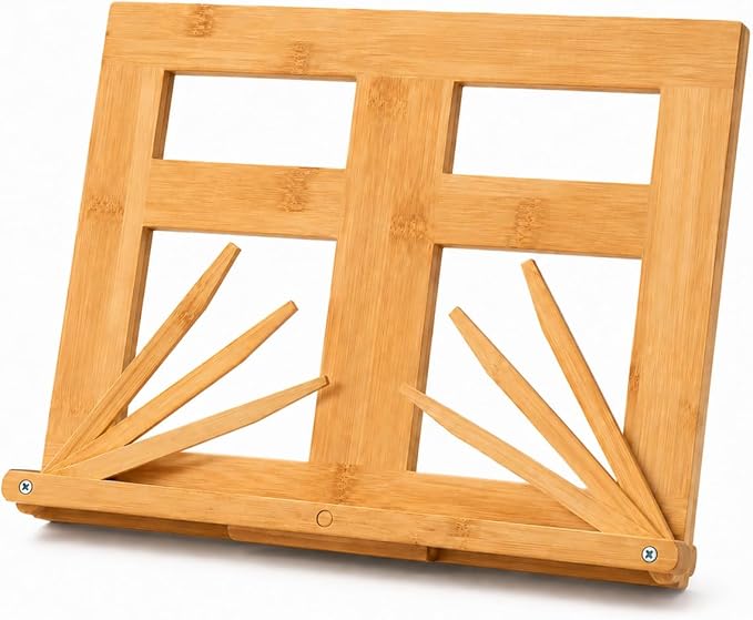 Book Stand for Reading, 3 Clips for Multiple Book Sizes, 5 Adjustable Viewing Angles, Hands Free Book Holder, Portable Stable Hard-Wearing Lightweight Bookstand Textbooks Cookbook