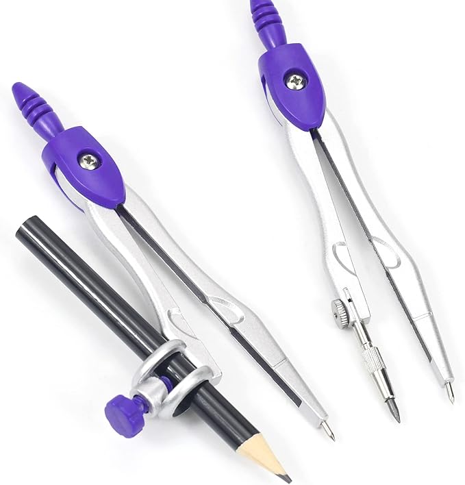 Vobou 10 Pieces Math Geometry Kit Set Student Supplies with Shatterproof Storage Box,Includes Rulers,Protractor,Compass,Eraser,Pencil Sharpener,Lead Refills,Pencil,for School and Drawings（Purple）