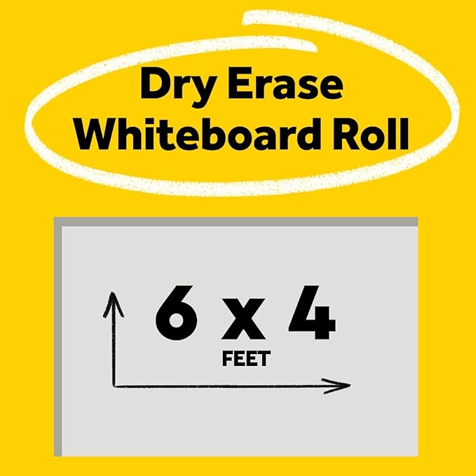 Post-it Dry Erase Whiteboard Film Surface for Walls, Doors, Tables, Chalkboards and More, Removable Sticky White Board, Stain-Proof, Easy Installation, 6 x 4 ft Roll (Pack of 6)
