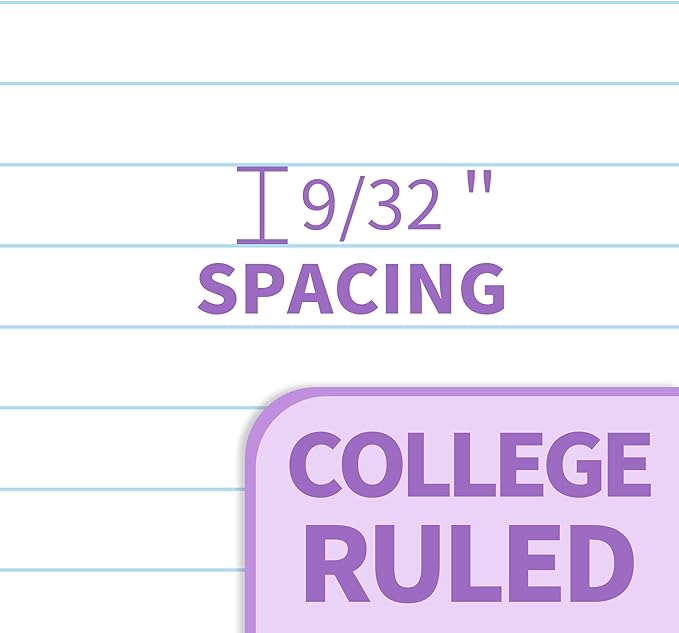 SUNEE Spiral Notebook, 1-Subject, College Ruled Paper, 8" x 10-1/2", 100 Sheets per Notebook, 3-Hole Punched Paper, Water Resistant Cover, Double-sided Pockets, Spiral Lined Notebooks for Work, Purple
