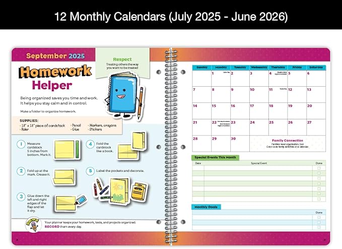 Elementary Student Planner 2025-2026 Academic School Year, Large (8.5" by 11") Matrix Style Datebook with Classic Elementary Matrix Cover