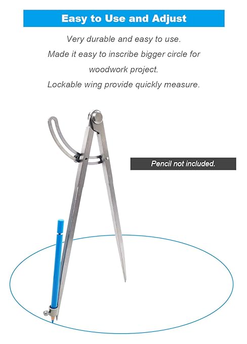10 inch Professional Woodworking Compass with Pencil Holder Lockable Wing Divider for Carpenter Leather Work Compass Scribe, Geometry Drafting