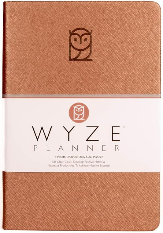Wyze Planner Undated Daily Planner – 6-Month A5 Productivity Organizer with Full Page Per Day, ADHD Friendly, Hourly Schedule, Goal Setting, Habit Tracker, Weekly & Monthly Pages – Hardcover Time Management Notebook (Rose Gold)