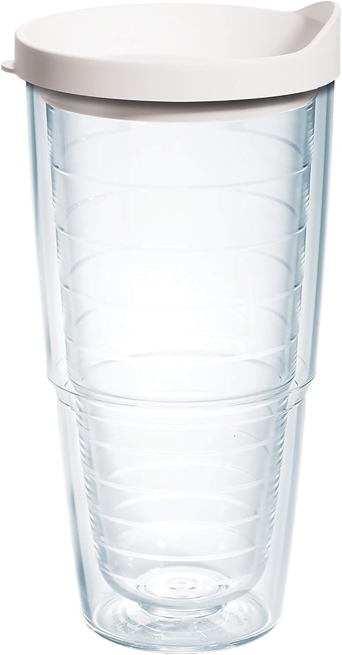 Tervis Clear & Colorful Lidded Made in USA Double Walled Insulated Tumbler Travel Cup Keeps Drinks Cold & Hot, 24oz, White Lid