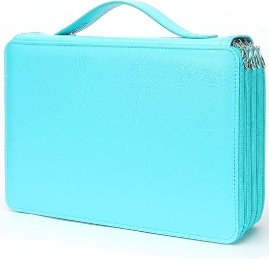 Vomgomfom 200 Slots Pencil Bag, 4-Layer Zipper Portable Art Supply Organizer, PU Leather Large Capacity Colored Pencil Case with Handle for 200 Watercolor Pens, Gel Pens (Green)