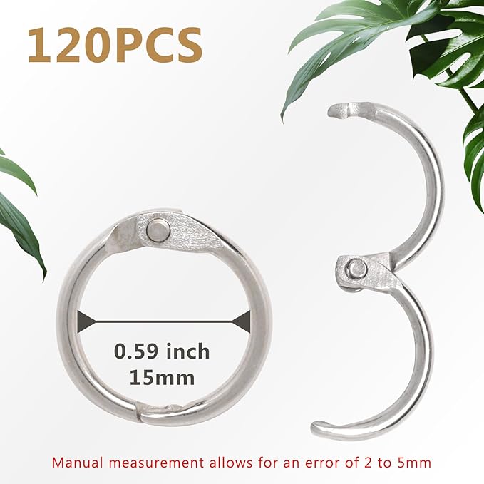 Loose Leaf Binder Rings 1/2 Inch, 120PCS Book Rings for Index Cards, Nickel Plated Metal Flash Card Ring, Clip Ring for Notebooks, Photos, Key, Home, Office, School Supplies (Silver)