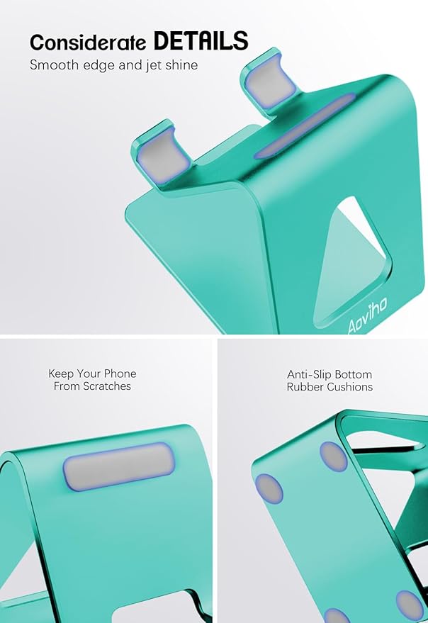 Aoviho Desk Cell Phone Stand - Aluminum Phone Holder Cradle Dock for iPhone 13 12 Pro 11 X Xs Max 8 7 6 6s Plus SE 5 5s Samsung, All Smart Phones 4-10 Inch, Fresh Green