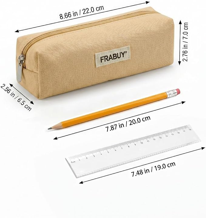 Canvas Pencil Case Pouch – Multipurpose Pen Bag Stationery Beige | Heavy-duty canvas, smooth alloy zipper, cute organizer for girls and boys, ideal for stationery, cosmetics, tech gear