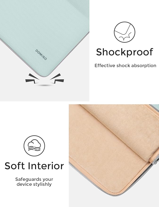 DOMISO 13.3 inch Laptop Case Sleeve Protective Cover Compatible with 14 inch MacBook Pro M4 M3 M2/MacBook Pro Max,13-13.3 inch Dell,Lenovo, HP,Waterproof Computer Cases Bag with Handle,Mint Green