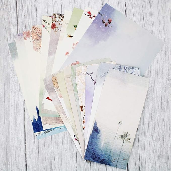 Stationery Paper and Envelopes Set,60PCS Stationary Set(40 stationery Papers + 20 Envelopes) 10 Different Color Ink Painting Classic Vintage Antique Design With Tape. (60 PC)