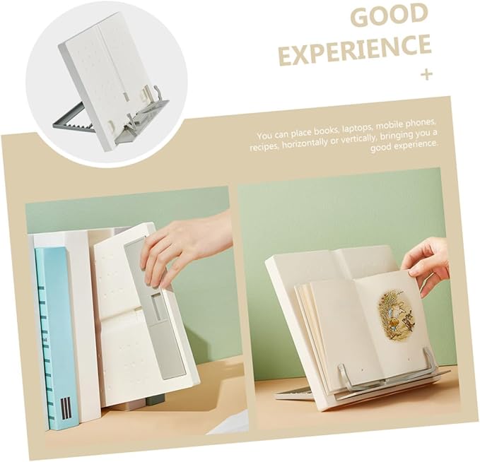 Adjustable Reading Stand for Desktop with Multi-Angle Book Holder Rack Portable White Textbook Holder for Cookbooks and Reading Design for Easy Storage and Carrying