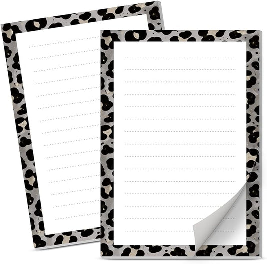 Lined Sticky Notes 4x6 in, 2 Pack Large Cute Notepads with Lines Self-Stick Note Pad, Funny Memo Pads Strong Adhesive for Office, Home Cute Leopard Grey