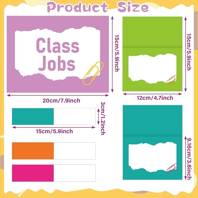 QOUBAI 112 Pcs Colorful Class Jobs Bulletin Board Set Rainbow Classroom Jobs Pocket Chart Bulk Boho Class Management Educational Chart Teacher's Helper Posters Classroom Decorations School Supplies