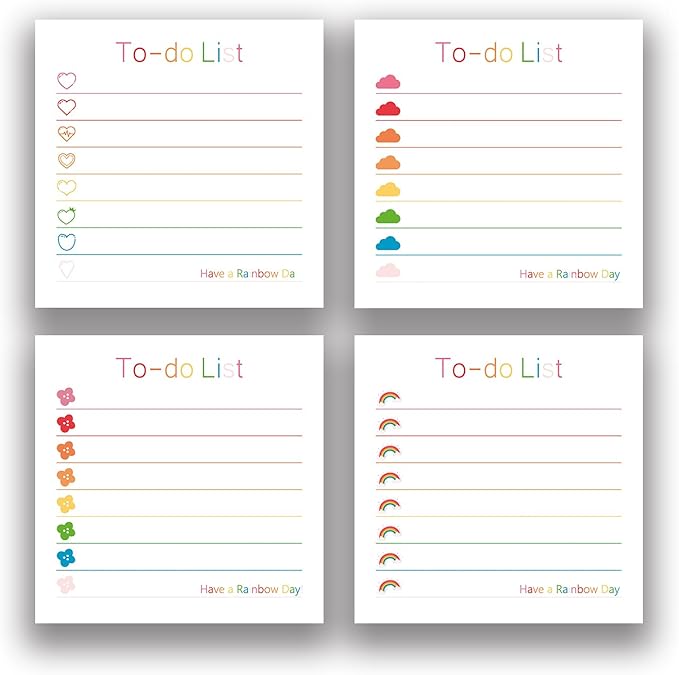 Cute Rainbow Heart 4 Pads/200 Sheets 3x3 Sticky Notes Set, Adorable Cartoon Memo Pads with High-Adhesive, Post Reusable Tearable it Notes for Journal Planners Office School Home, Bulk Stationery Gift