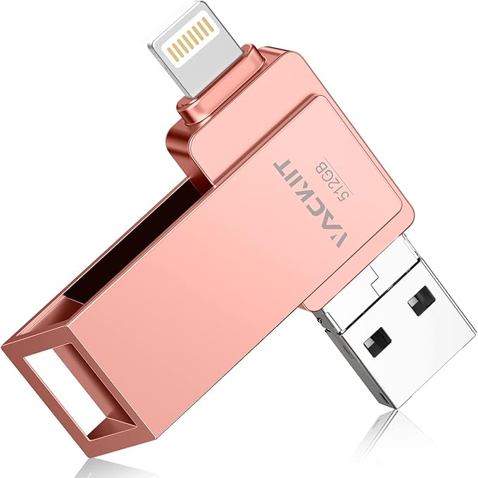 MFi Certified 512GB Flash Drives 3.0 High Speed 3ni1 USB Stick External Storage Compatible for iPhone/PC/iPad/Android/More Devices for Photos and Videos Transfer Storage Backup(Pink)