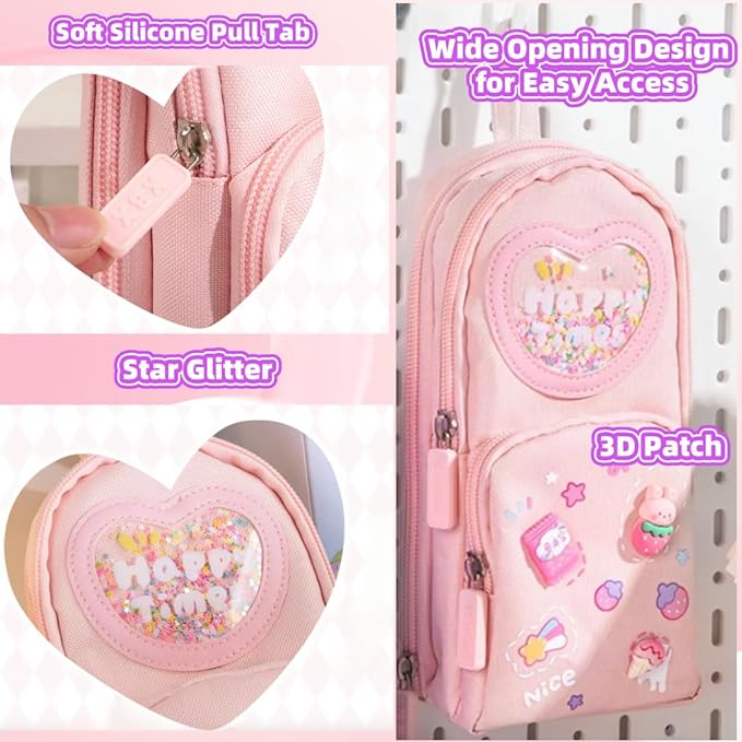 Large Capacity Kawaii Pink Pencil Case & Pencil Pouch – Cute 3-Compartment Stationery Organizer for School Supplies, Office, and Travel | Ideal Gift for Girls and Art Lovers