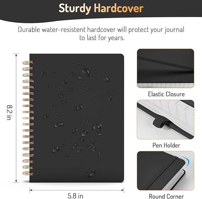 Forvencer Lined Spiral Journal Notebook with 300 Numbered Pages, A5 Thick Journals for Writing with 100GSM Paper, Hardcover Notebooks with Contents for Work, School,olive green