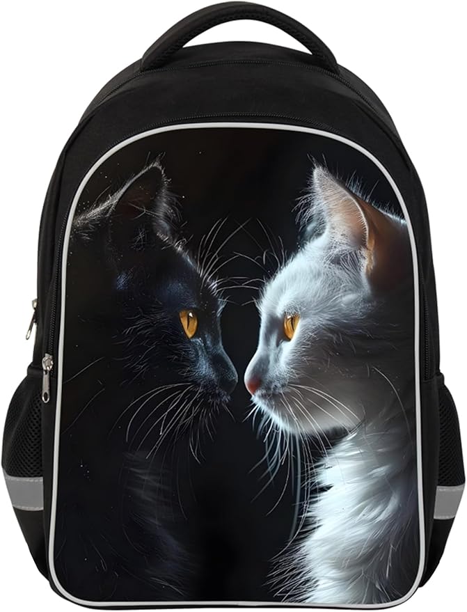 Kids Backpack Lightweight Durable Medium Teens Kids Backpack for School Boys and Girls Bookbag with Adjustable Shoulder Straps & Padded Back 17 Inch School bags with 3D Reflective Cat Cartoon
