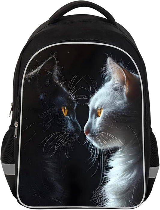 Kids Backpack Lightweight Durable Medium Teens Kids Backpack for School Boys and Girls Bookbag with Adjustable Shoulder Straps & Padded Back 17 Inch School bags with 3D Reflective Cat Cartoon