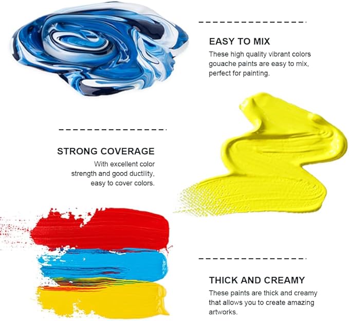 HIMI Gouache Paints Set, 18 Colors, 30g, jelly gouache paint set, Non Toxic Paint for Canvas and Paper, Art Supplies for Professionals, and More (Yellow Case)
