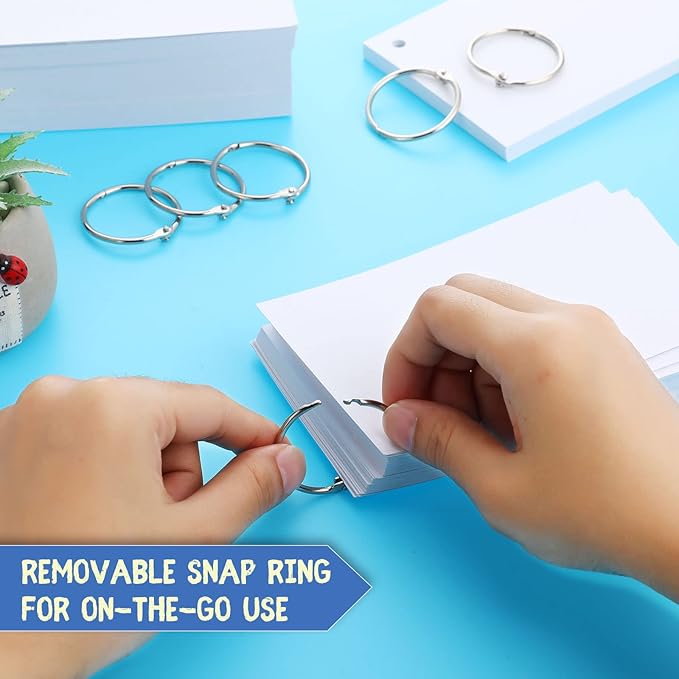 Yexiya 500 Pcs Index Cards with Rings Study Supplies Punched Lined Flash Cards with Holes Ruled Single Hole Notes and Metal Rings for Adults Office(4 x 6 Inch,Blank White)
