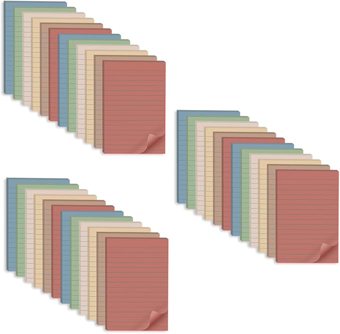 (36 Pack) Lined Sticky Notes 4x6 in,Large Notepads with Lines,Ruled Stickies Super Sticking Power,Office School Memo Note Pads Vintage Colors,Post on Windows Doors,Recyclable,Easy to Write on