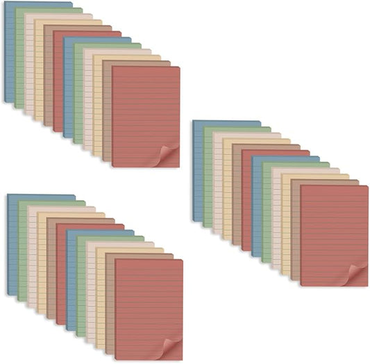 (36 Pack) Lined Sticky Notes 4x6 in,Large Notepads with Lines,Ruled Stickies Super Sticking Power,Office School Memo Note Pads Vintage Colors,Post on Windows Doors,Recyclable,Easy to Write on