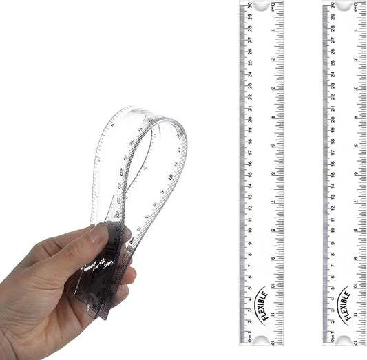 Grevosea 2 PCS Flexible Ruler, 12 Inch Clear Plastic Ruler Soft Bendable Rulers with Centimeters and Inches for Kids and Adults School Classroom Office Supplies