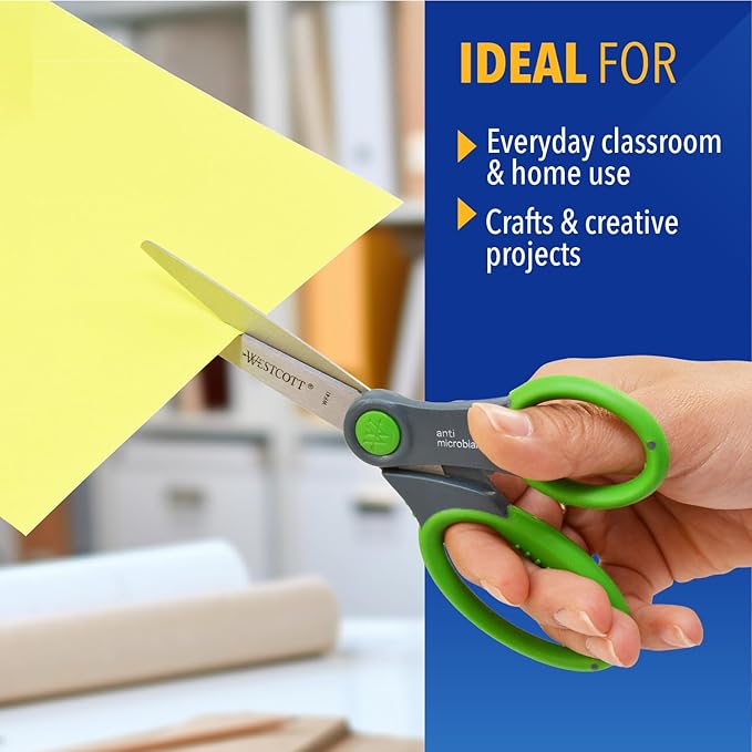 Westcott 12-Pack 6” Kids Scissors Scissors for Students Ages 8+, for School and Craft Projects, Back to School Supplies for Big Kids, Soft-Touch Handles in Assorted Colors.
