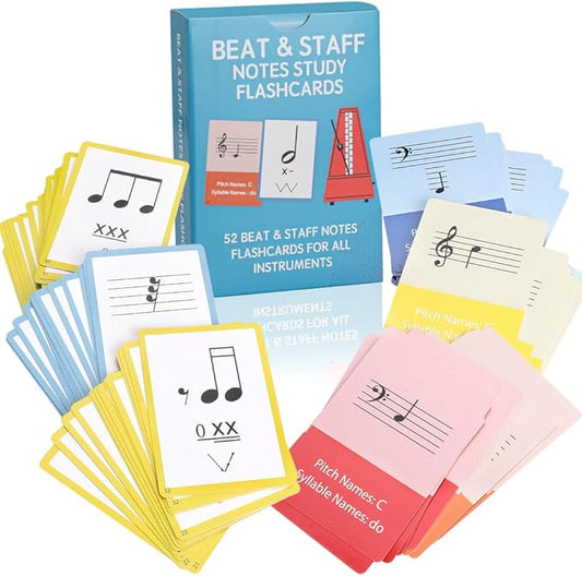 52-Piece Multi-Functional Double-Sided Music Learning Flash Cards Set, 52 Sheets of Staff Musical Note and Music Rhythm Cards, Suitable for All Musical Instruments.