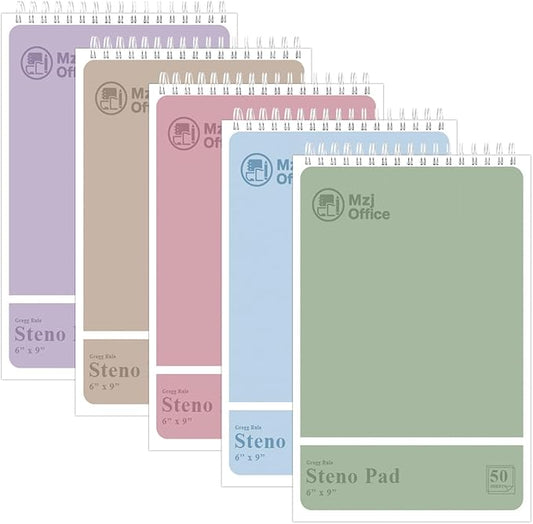 Steno Notebooks Top Spiral 6x9 | Steno Pads -5 Assorted Color | Steno Notepad Gregg Ruled | Spiral Notepads for Work, School, College, Office Note Taking | Professional Notebooks for Work.