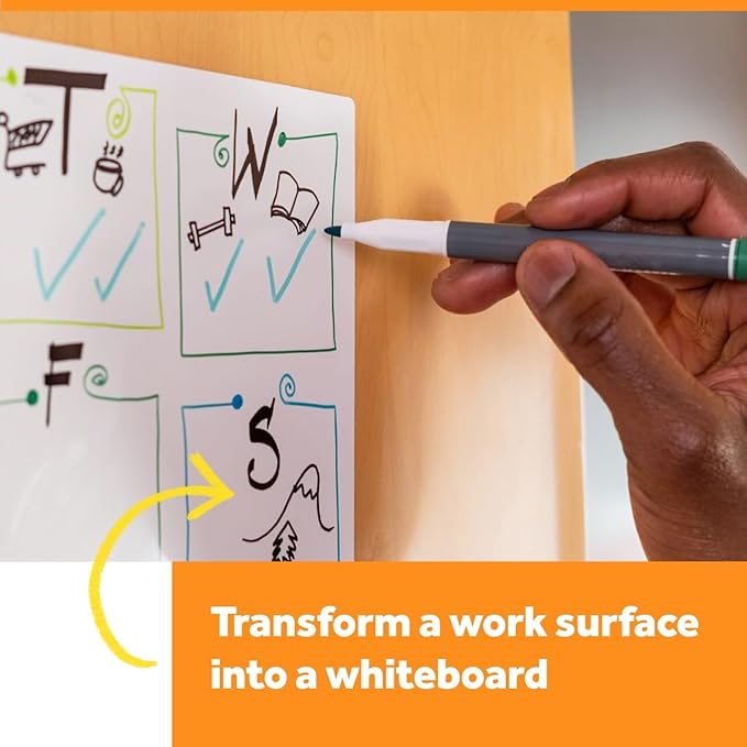 Post-it Dry Erase Whiteboard Film Surface for Walls, Doors, Tables, Chalkboards and More, Removable Sticky White Board, Stain-Proof, Easy Installation, 6 x 4 ft Roll (Pack of 6)