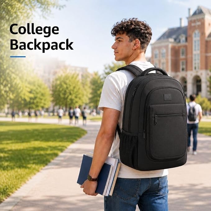 MATEIN Backpack for School, Expandable College Backpack for Boys Girl | Water Resistant Fabric, Large Bookbag for Men Women, 15.6 inch Laptop Bag, Anti Theft Hidden Pockets, Travel Daypack, Black