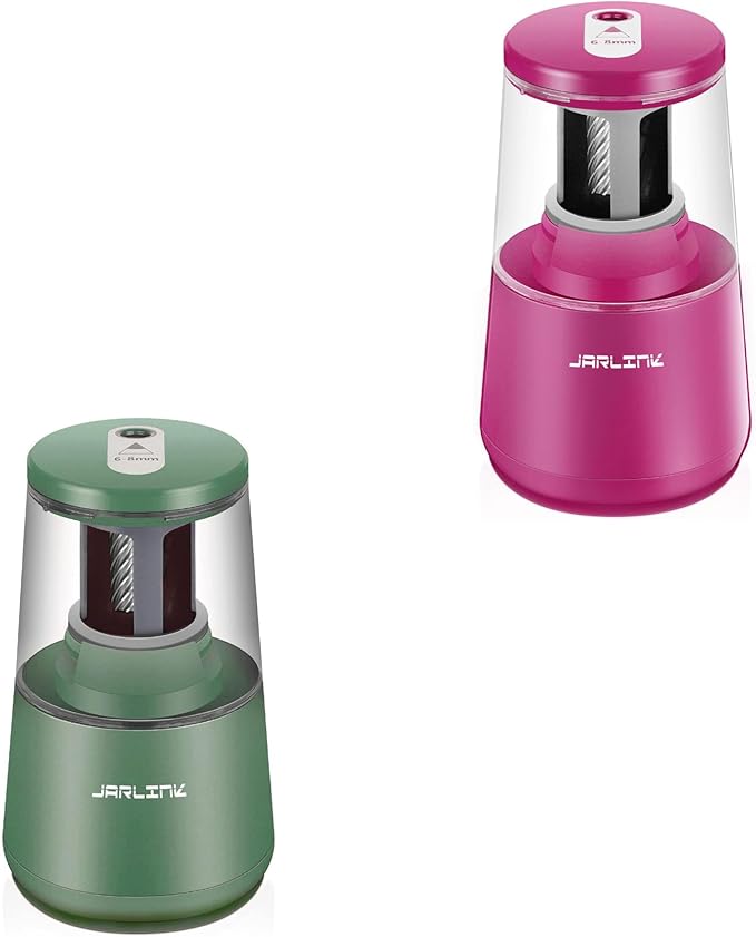 JARLINK 2 Pack Electric Pencil Sharpener, Heavy-Duty Helical Blade to Fast Sharpen, Auto Stop for No.2/Colored Pencils(6-8mm), USB/Battery Operated in School Classroom/Office/Home