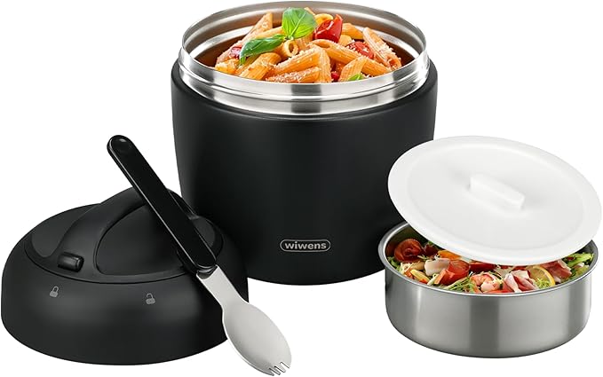 wiwens Thermo Food Jar for Hot Food Adults 32OZ Soup Thermo Lunch Containers Wide Mouth Vacuum Insulated Stainless Steel Leakproof Bento Box with Spoon