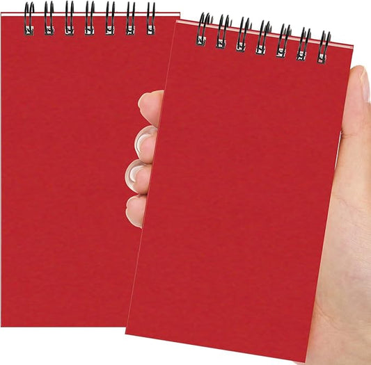 Tenceur 2 Pcs Red Pocket Notebook Small 3x5 Inch Top Spiral Notepads Bound Notebook with Lined 120 Pages Memo Pads for Office College Nurse Essentials Back to School Gift