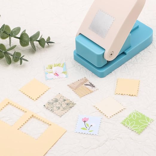 5Size Stamp Punch, 1.5x1.25in & 1x0.8in & 0.6x0.5in Rectangle Postage Stamp Shaped Punch, 1.5inch & 1inch Square Stamps Hole Puncher, Paper Punches for Crafting DIY Scrapbooking Journaling Card Making