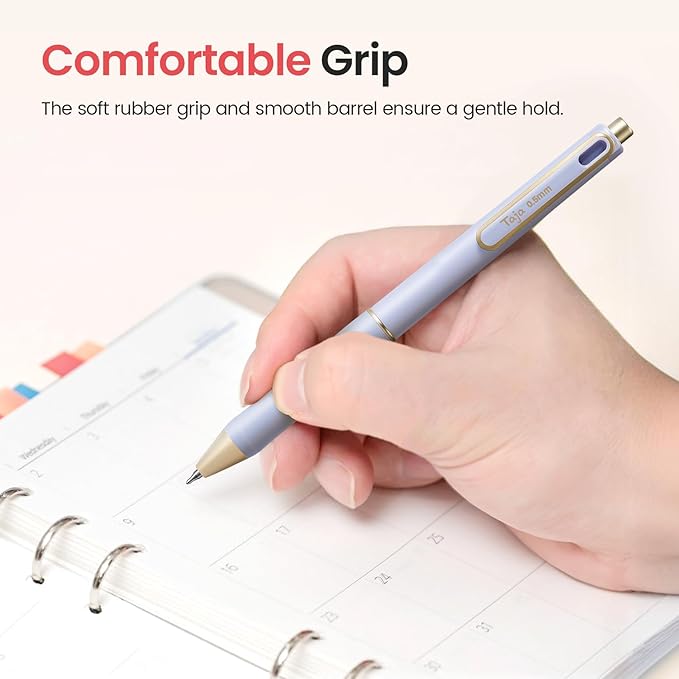 Taja Gel Pens, 6 Pcs Quick Dry Black Gel Ink Pens, 0.5mm Fine Point Smooth Writing Pens for Journaling and Note Taking, Cute Aesthetic Pens for Women & Men-Purple
