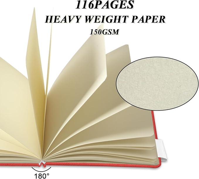 qianshan 5" x 5" Hardcover Sketch Book,Small Mixed Media Sketch Pad,58 Sheets 150GSM Acid-Free Artist Drawing Paper,Travel Journal Blank Notebook for Adults Painting,Illustration,Art Supplies.Red